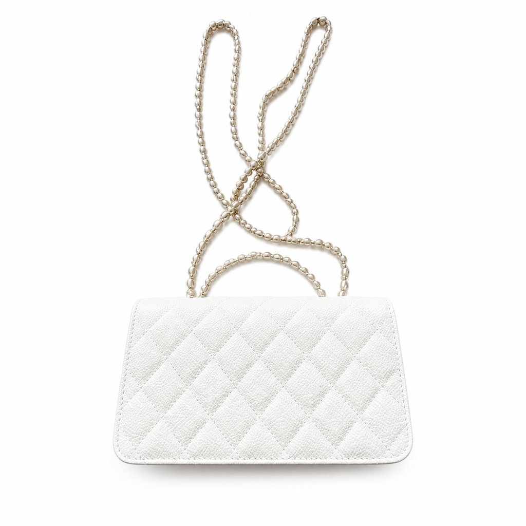 Chanel Wallet on Chain WOC White Caviar | Light Gold CC Clasp & Silver Chain — 19cm