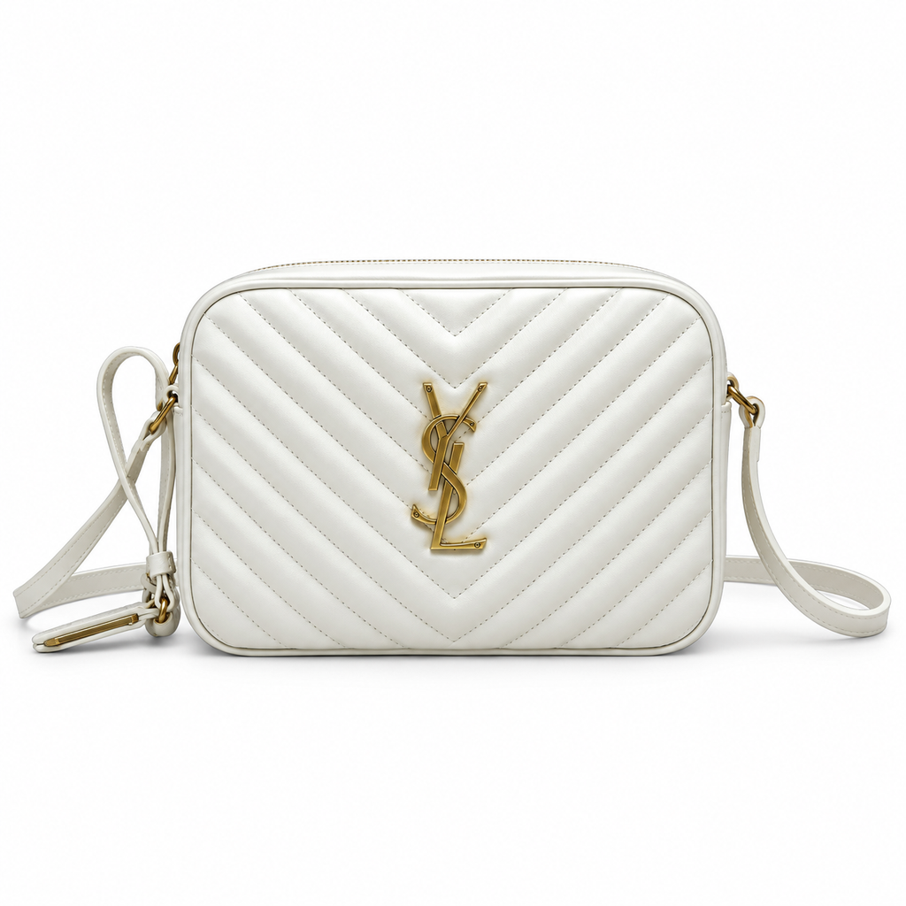 Saint Laurent YSL Lou Large Camera Bag – White Gold