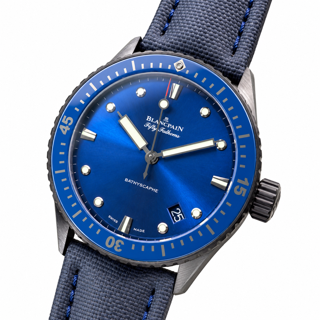 Blancpain Fifty Fathoms Bathyscaphe – Ocean Commitment Blue DLC Ceramic Bezel Swiss Automatic