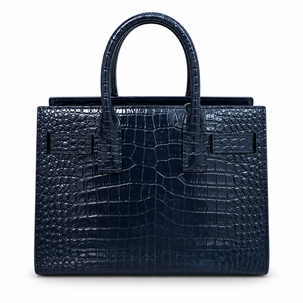 Saint Laurent Sac de Jour Bag – Navy Croc Embossed