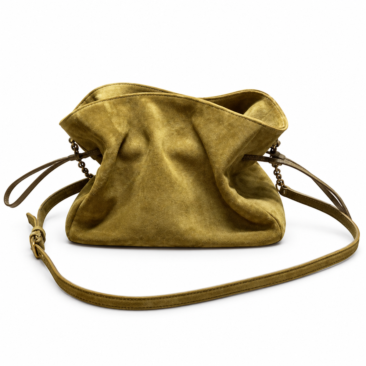 YSL Bouquet Drawstring Bag – Olive Quilted Suede
