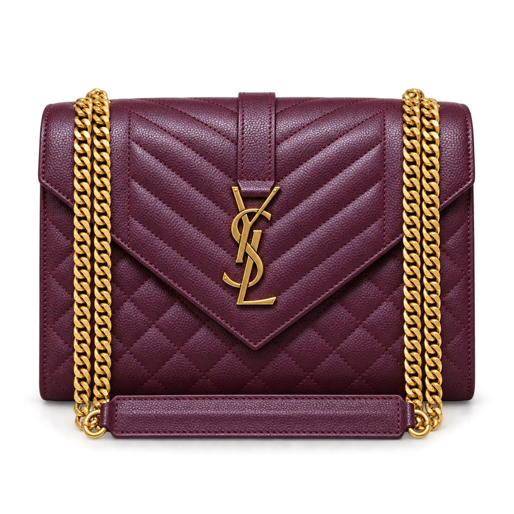 Saint Laurent YSL Envelope Medium – Plum Gold Chain