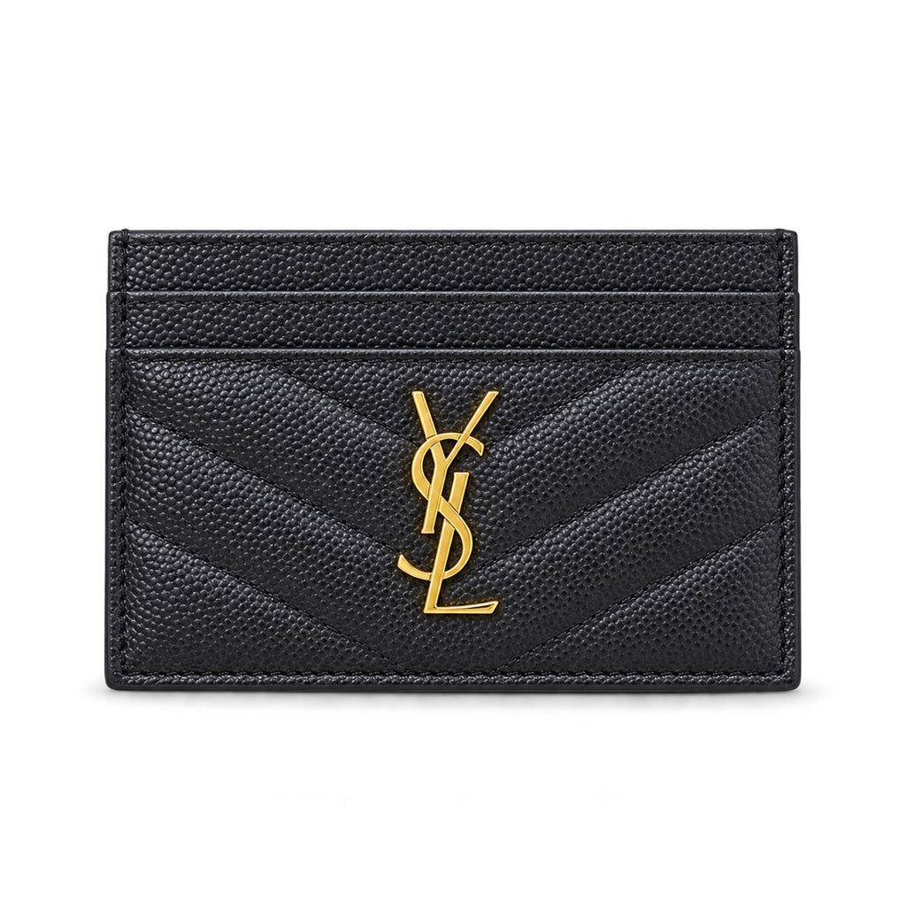 YSL Cassandre Card Holder – Black Grain Gold