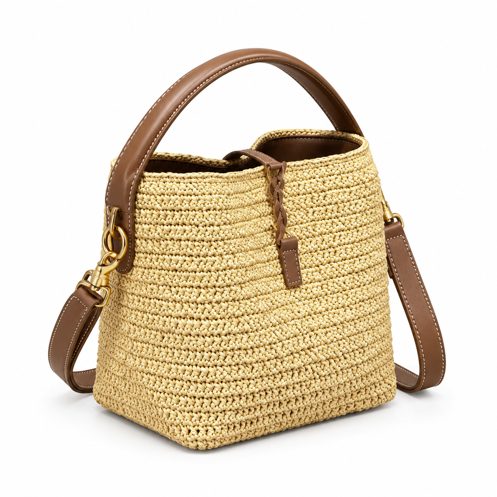 YSL Le 37 Bucket Bag – Natural Raffia & Tan Leather