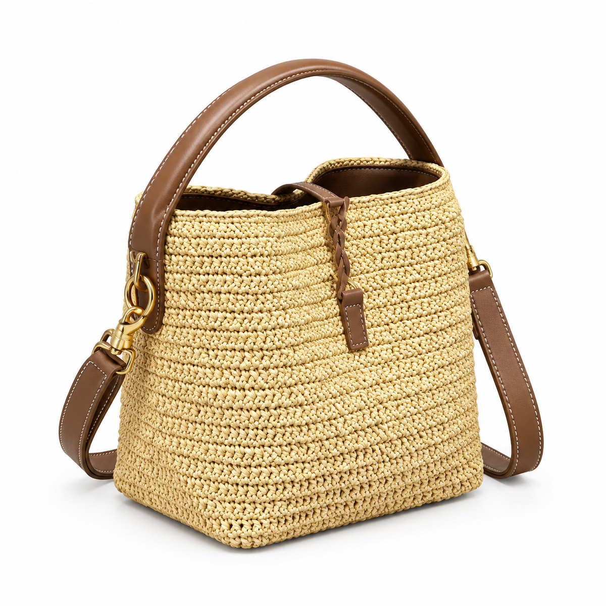YSL Le 37 Bucket Bag – Natural Raffia & Tan Leather