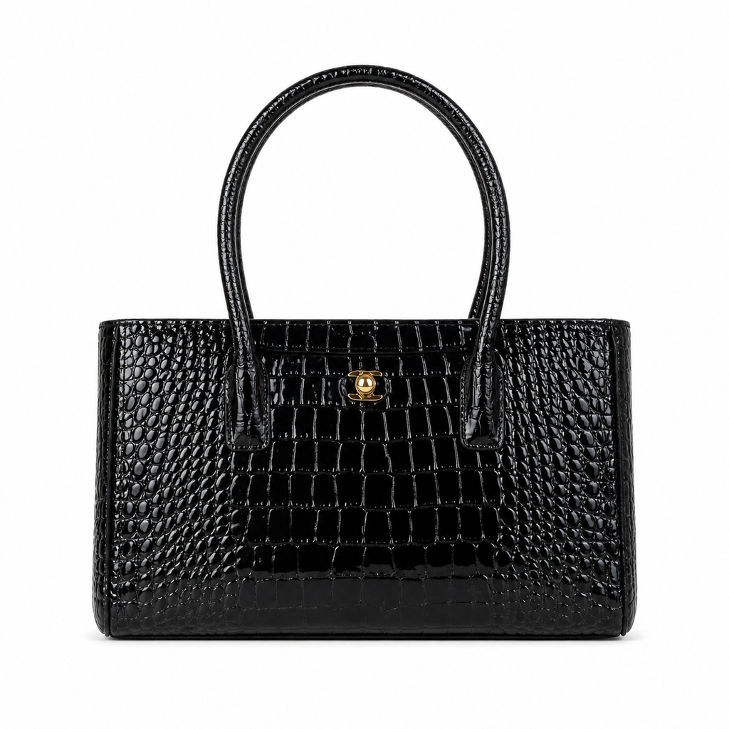Chanel Black Patent Croc-Embossed Large Tote | Spherical CC Turn-Lock — 39cm