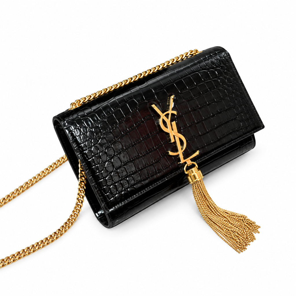 Saint Laurent YSL Kate Tassel Bag – Black Croc Embossed