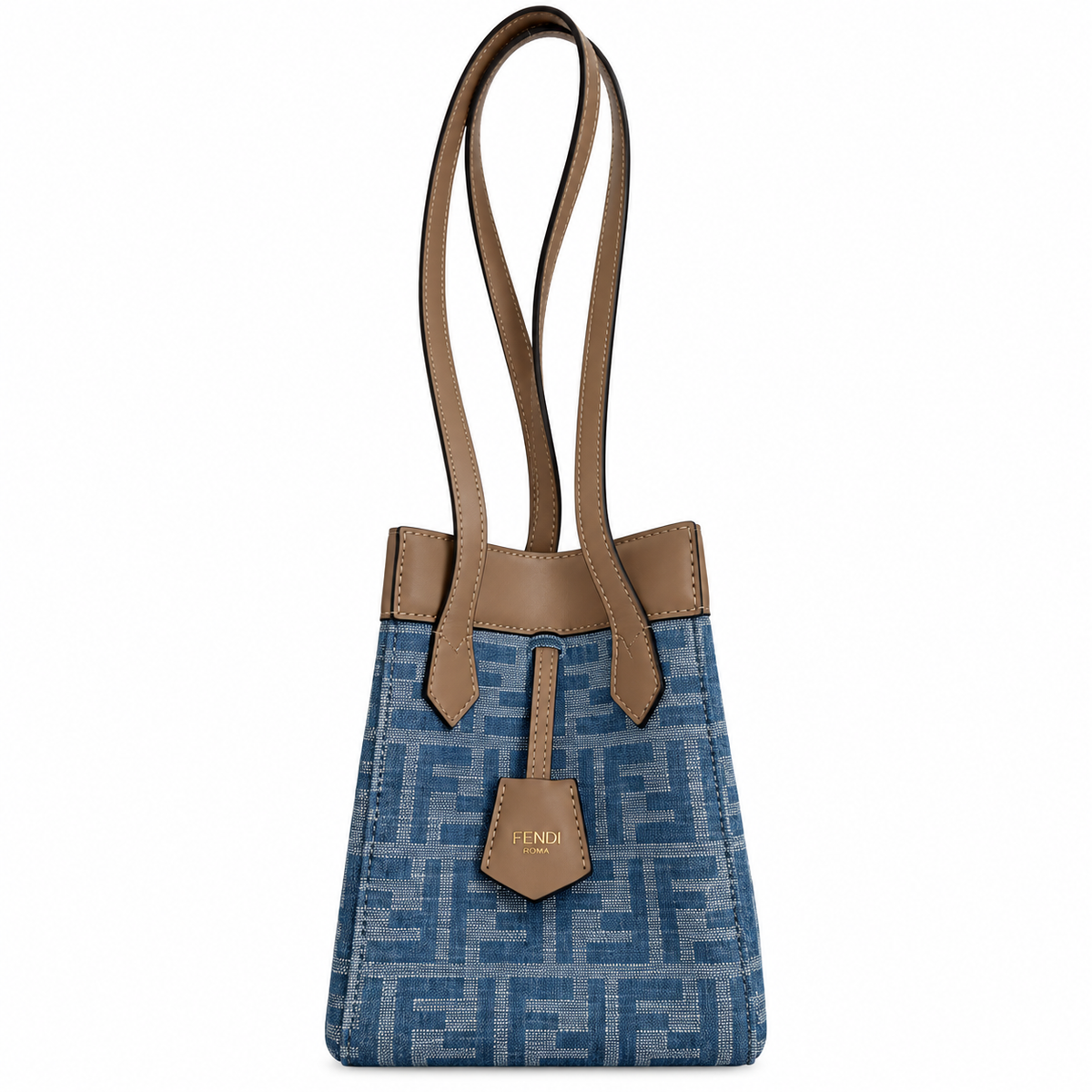 Fendi FF Elongated Shoulder Bag – Jacquard Canvas & Leather Trim, Flap Closure, 27cm