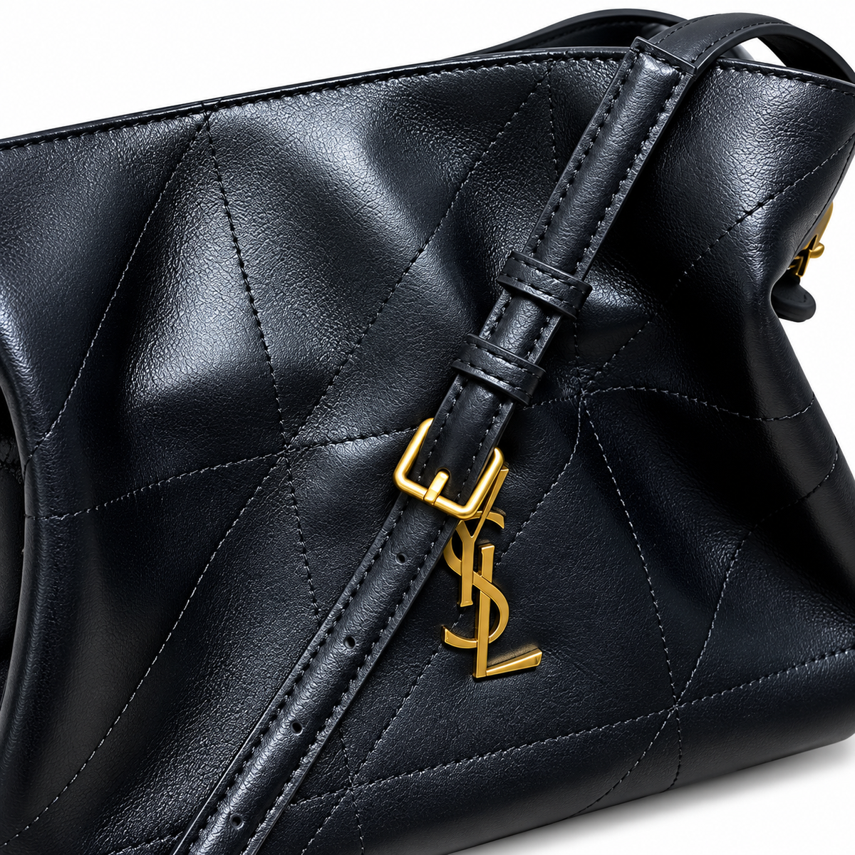 YSL Bouquet Drawstring Bag – Black Smooth Leather