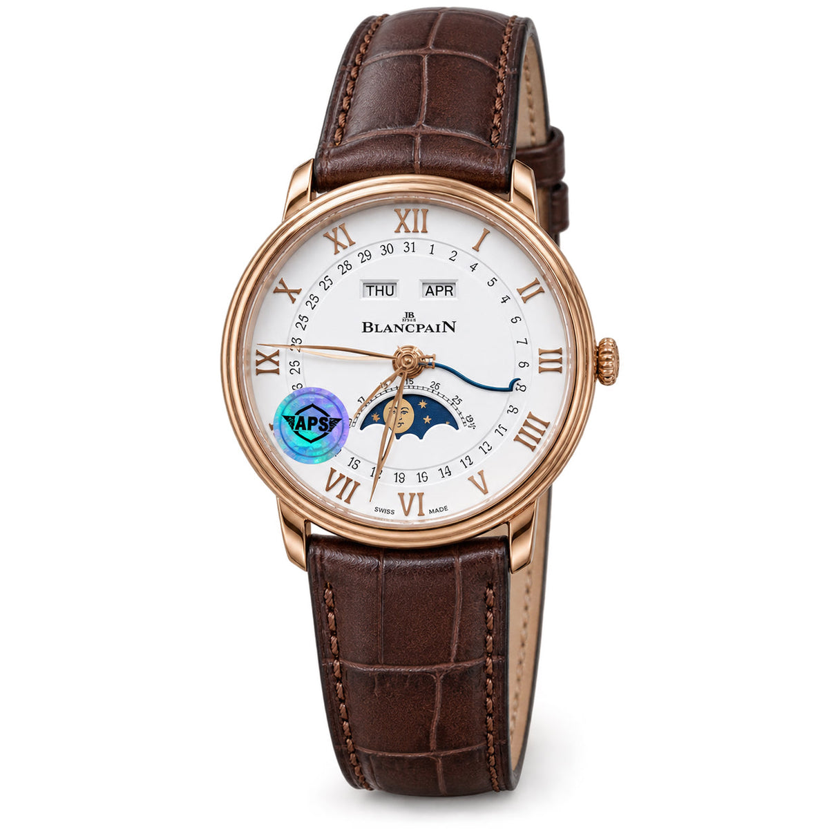 Blancpain Villeret Moonphase Full Calendar Rose Gold Brown Alligator Watch