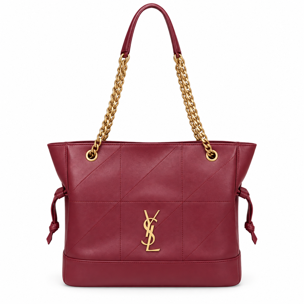 YSL Jamie Tote Bag Burgundy Quilted Lambskin Gold Chain