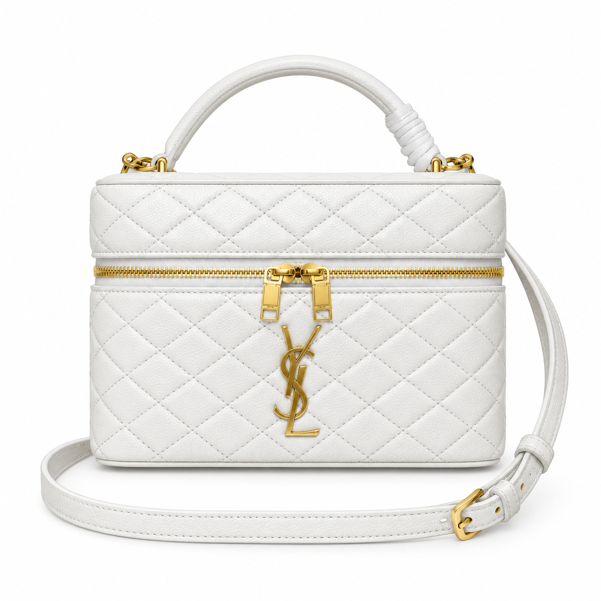 YSL Saint Laurent Quilted Vanity Case Bag White