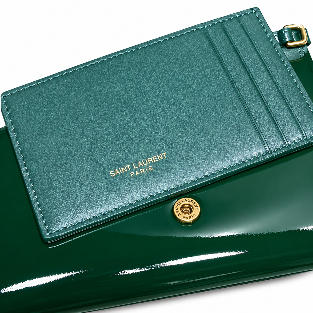 Saint Laurent YSL Uptown Chain Wallet – Green Patent Leather