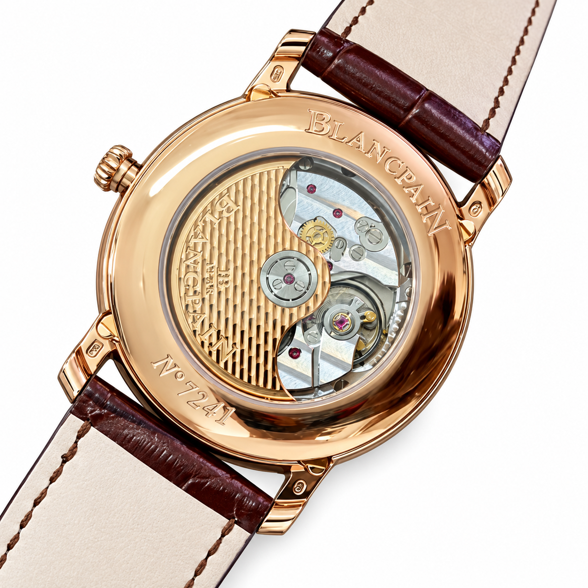 Blancpain Villeret Moonphase Full Calendar Rose Gold Blue Hands Brown Alligator Watch