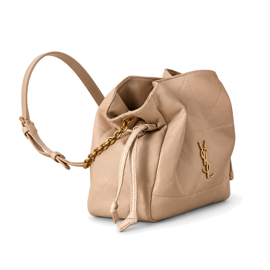 YSL Bouquet Drawstring Bag – Beige Quilted Leather