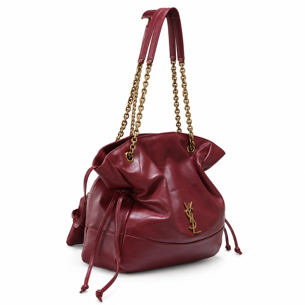 YSL Saint Laurent Bougeoir Drawstring Tote in Burgundy Quilted Leather