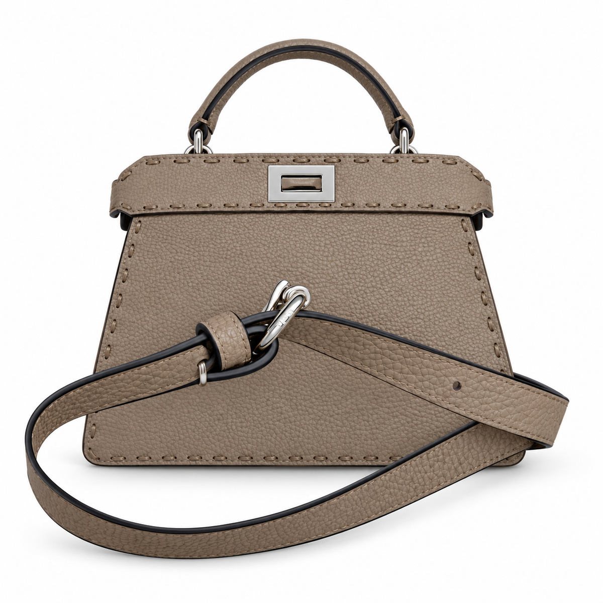 Fendi Peekaboo ISeeU Petit – Dove Grey Selleria Stitched Leather Bag