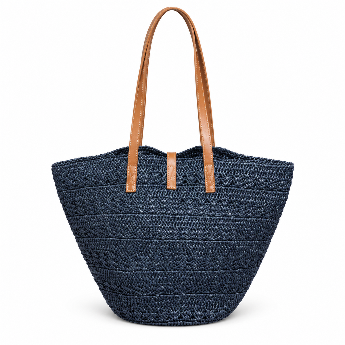 Woven Straw Tote Bag – Navy Blue