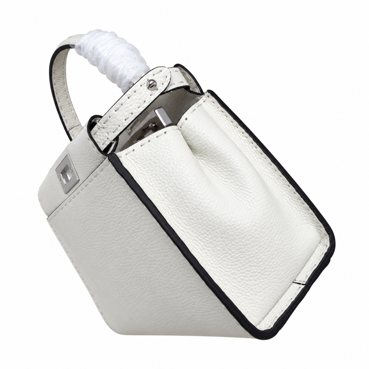 Fendi FF Structured Shoulder Bag – Jacquard Canvas & Leather Trim, Flap Closure, 23cm