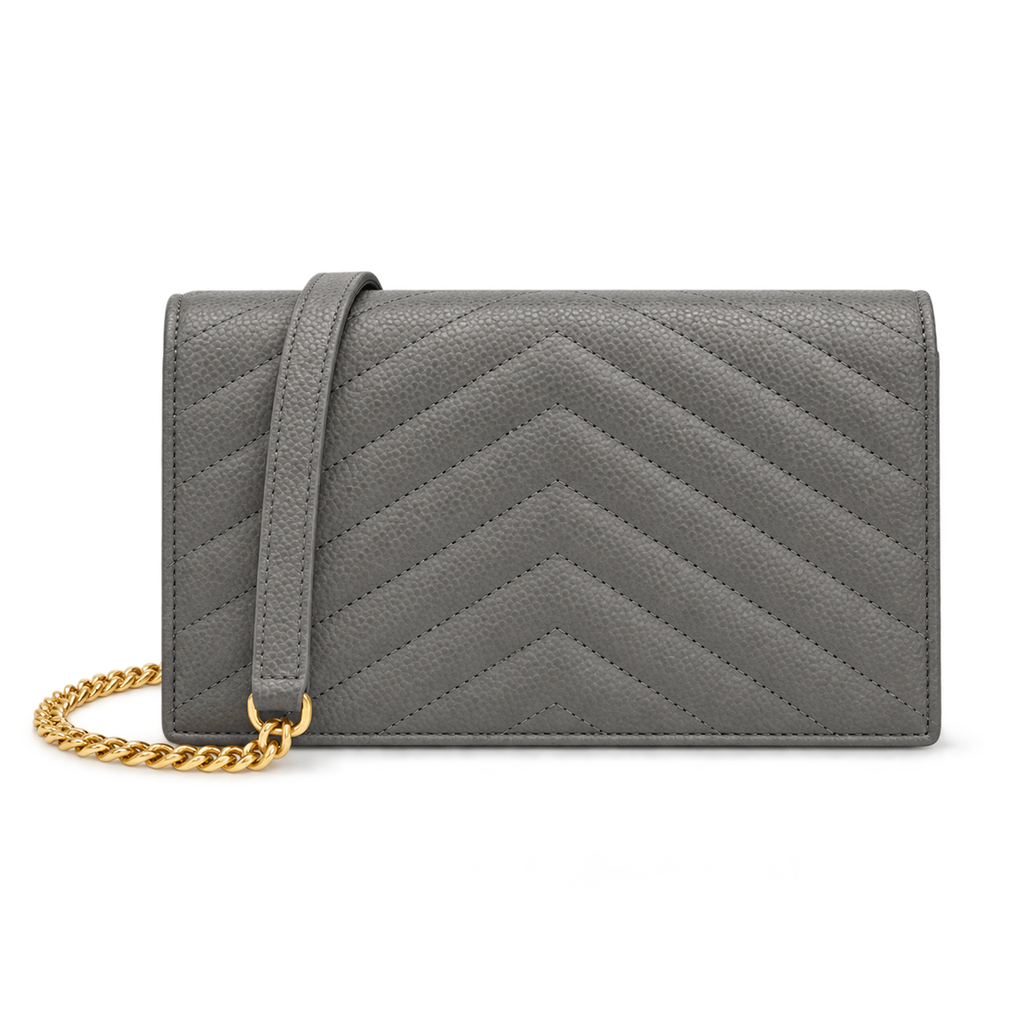 YSL Saint Laurent Envelope Chain Wallet in Dark Grey Matelassé Leather