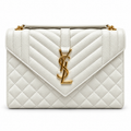 YSL College Quilted Caviar Leather Shoulder Bag White