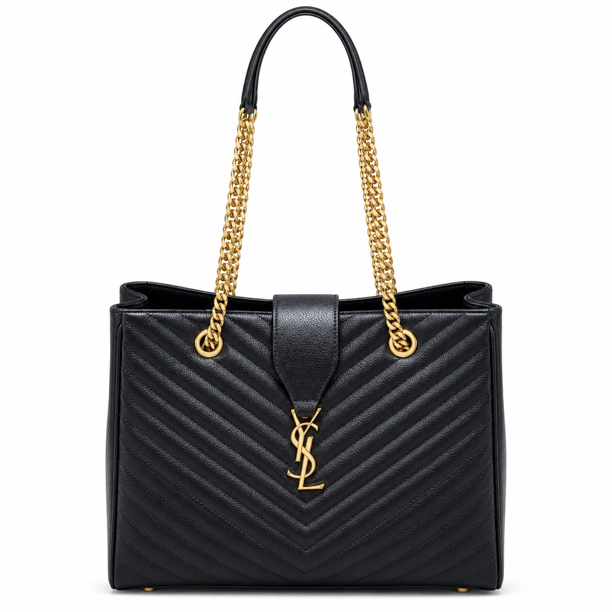 YSL Cassandre Tote Bag – Black Chevron Leather