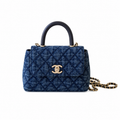 Chanel Coco Handle Quilted Denim Mini Flap | Navy & Gold Chain — 11cm