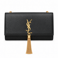 YSL Saint Laurent Kate Chain Bag in Black Grained Leather with Tassel