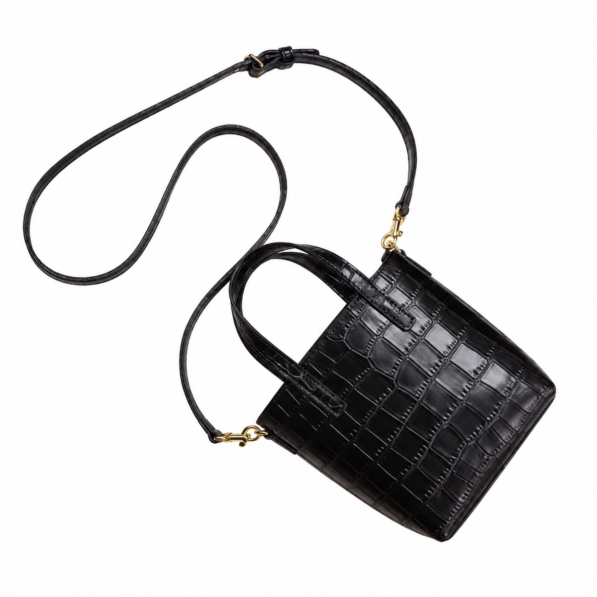 Saint Laurent YSL Mini Croc Bag – Black Embossed Leather