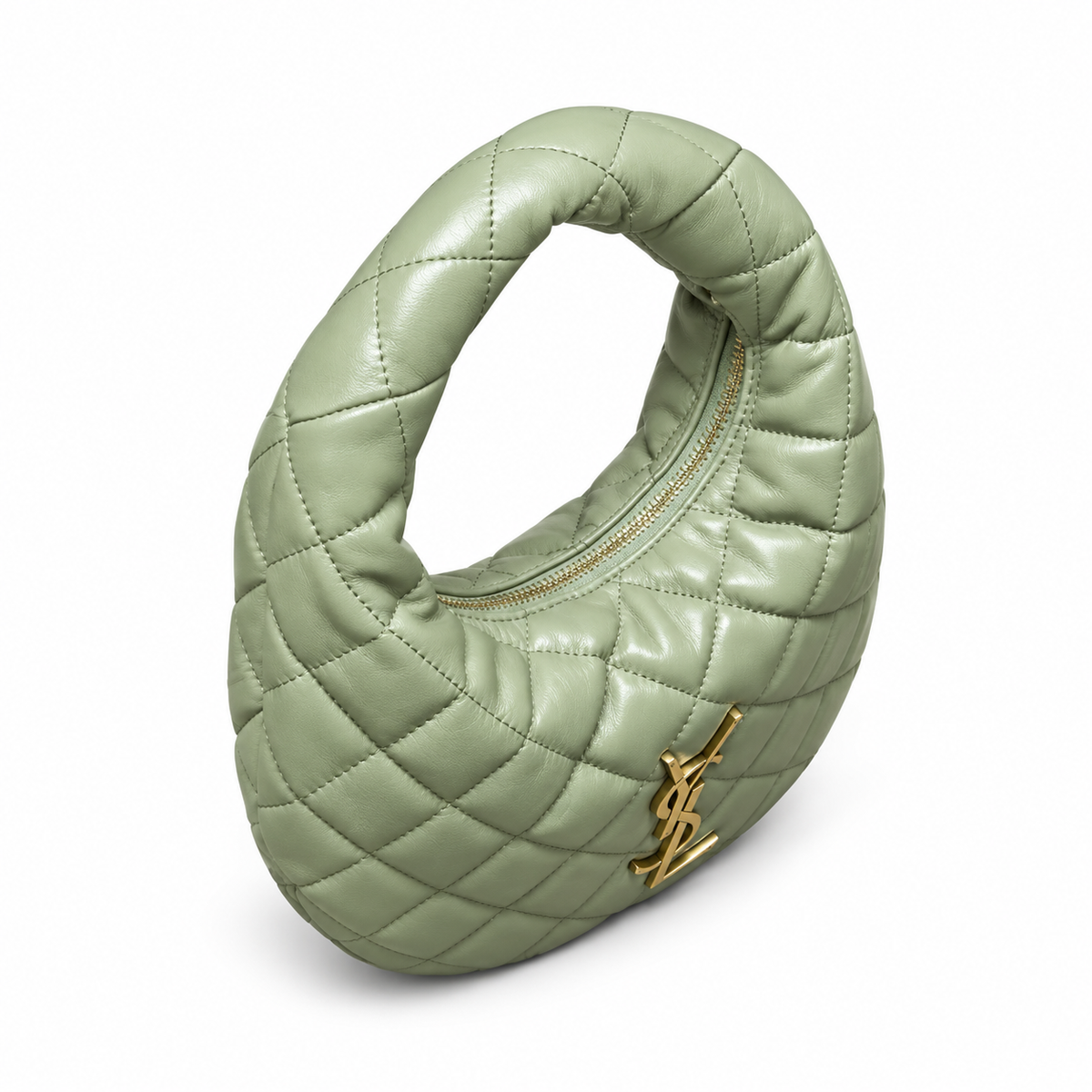 Saint Laurent Quilted Leather Hobo Bag – Sage Green