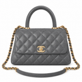 Chanel Coco Handle Quilted Caviar Top Handle Bag Grey 23cm
