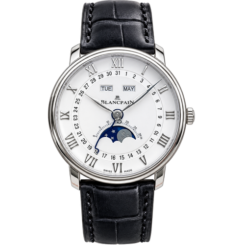 Blancpain Villeret Quantieme Complet moonphase complete calendar white dial black alligator strap