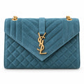 YSL Envelope Medium Bag – Teal Quilted Suede