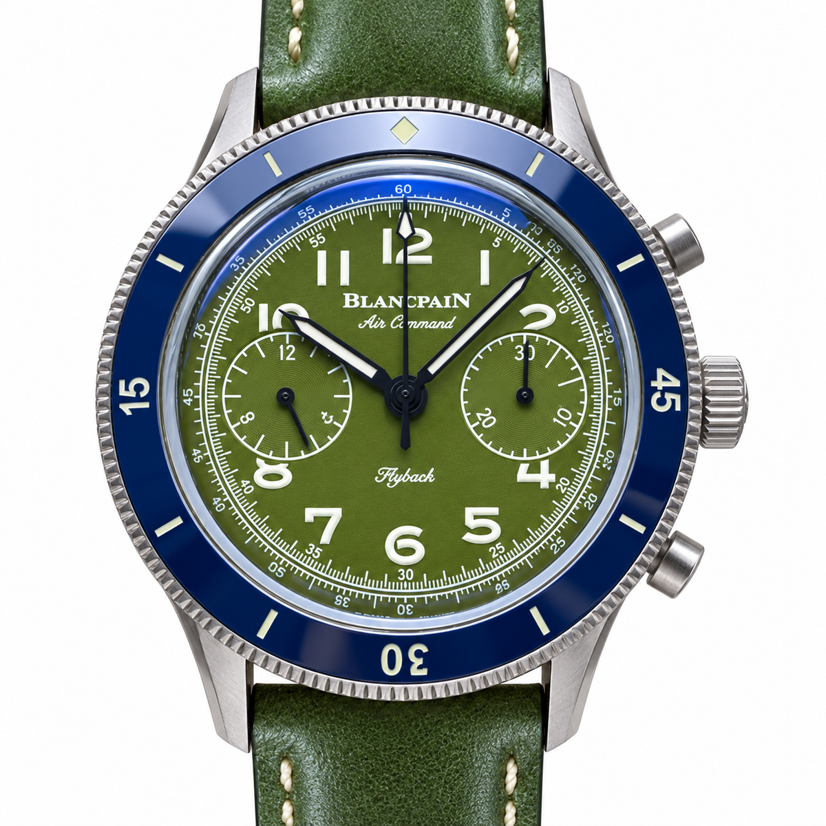 Blancpain Air Command Green Dial Flyback Chronograph Blue Ceramic Bezel Watch