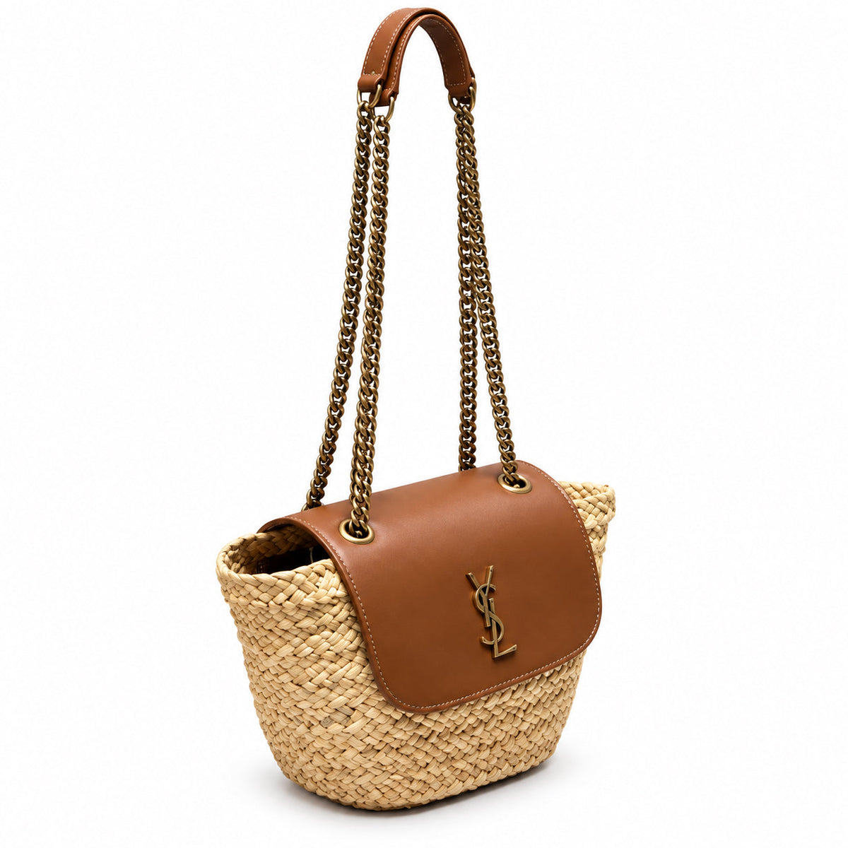 Saint Laurent Nino Raffia Basket Bag in Natural Tan