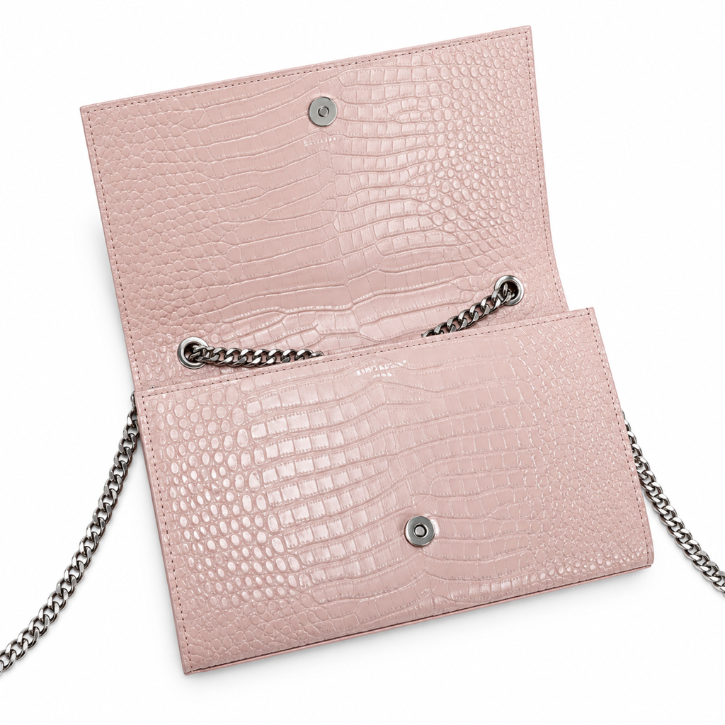 YSL Kate Tassel Chain Bag – Blush Croc-Embossed Leather