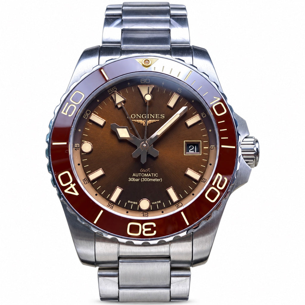 Longines HydroConquest Automatic 300m Brown Dial Burgundy Bezel Stainless Steel