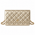 Chanel Wallet on Chain Quilted Metallic Caviar Champagne Gold 19cm