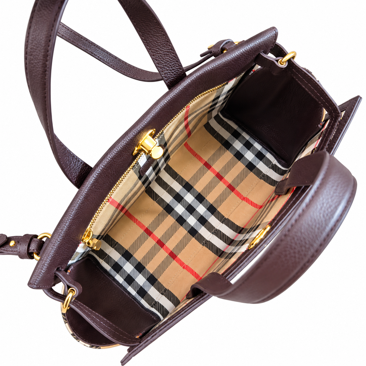 Burberry Check-Panel Dark Brown Top Handle Bag
