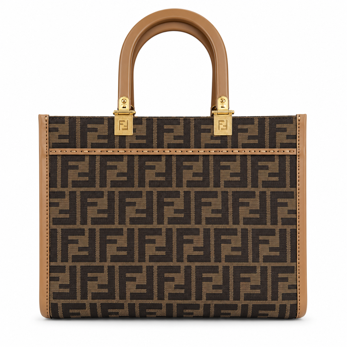 Fendi Sunshine Small Tote – FF Jacquard & Blush Calfskin Top Handle Bag