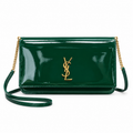 Saint Laurent Kate Chain Wallet Bag in Emerald Green Patent Leather