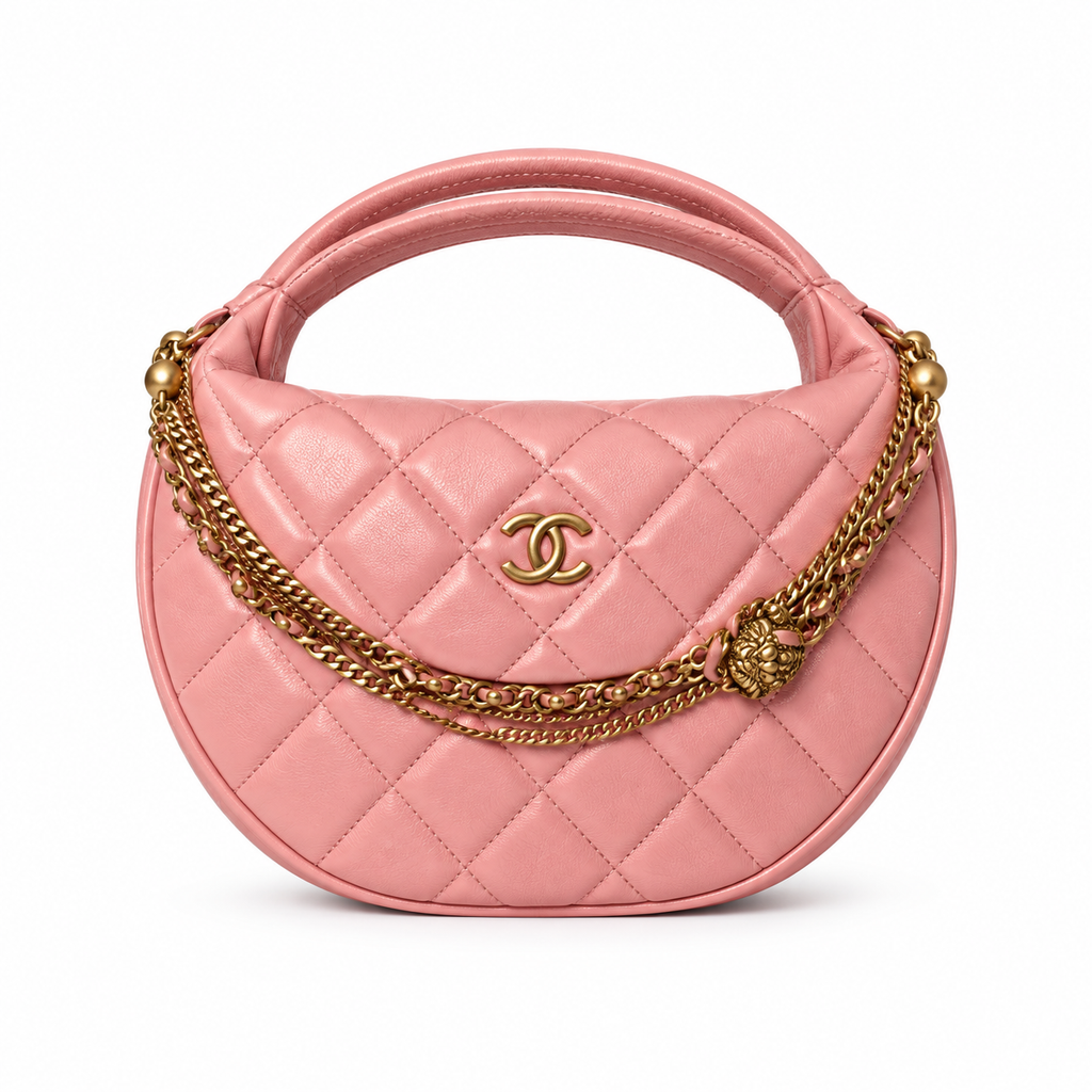 Chanel Rose Quilted Crescent Top-Handle Bag