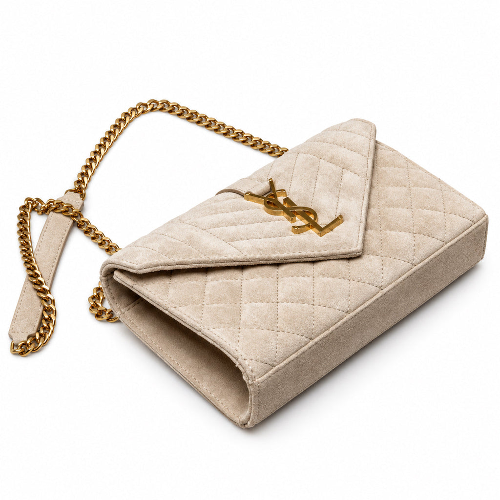 Saint Laurent YSL Envelope Small Bag – Cream Quilted Suede