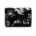 Chanel Black & Silver Sequin Mini Flap Bag | Camellia & Teal Gemstone CC — 21cm