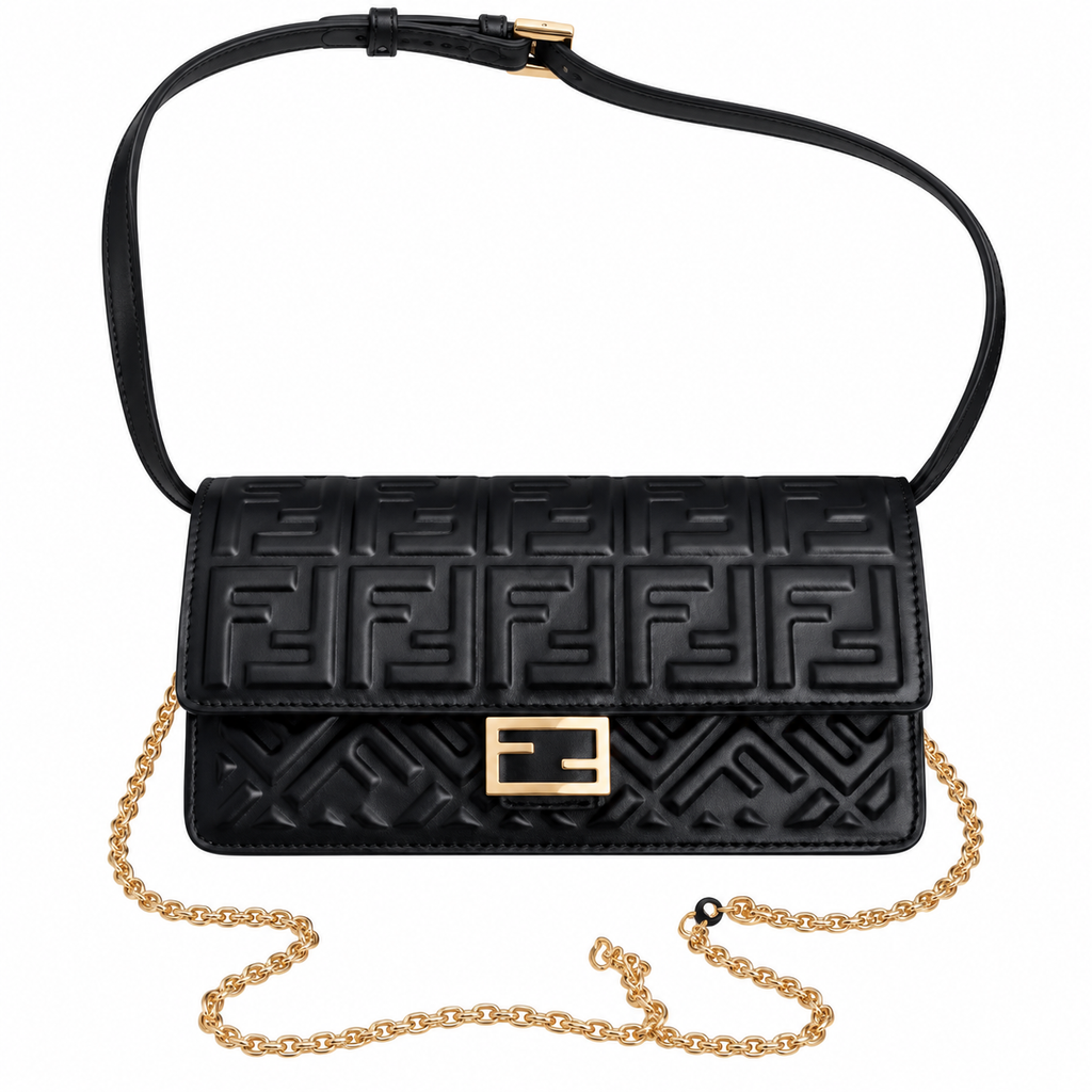 Fendi FF Small Shoulder Bag – Jacquard Canvas & Leather Trim, Flap Closure, 21cm