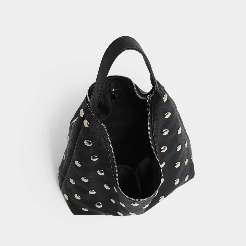 Studded Black Leather Shoulder Bag