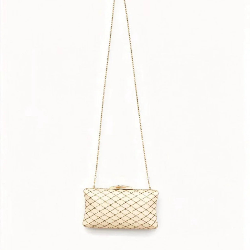 Champagne Beaded Box Clutch 24cm