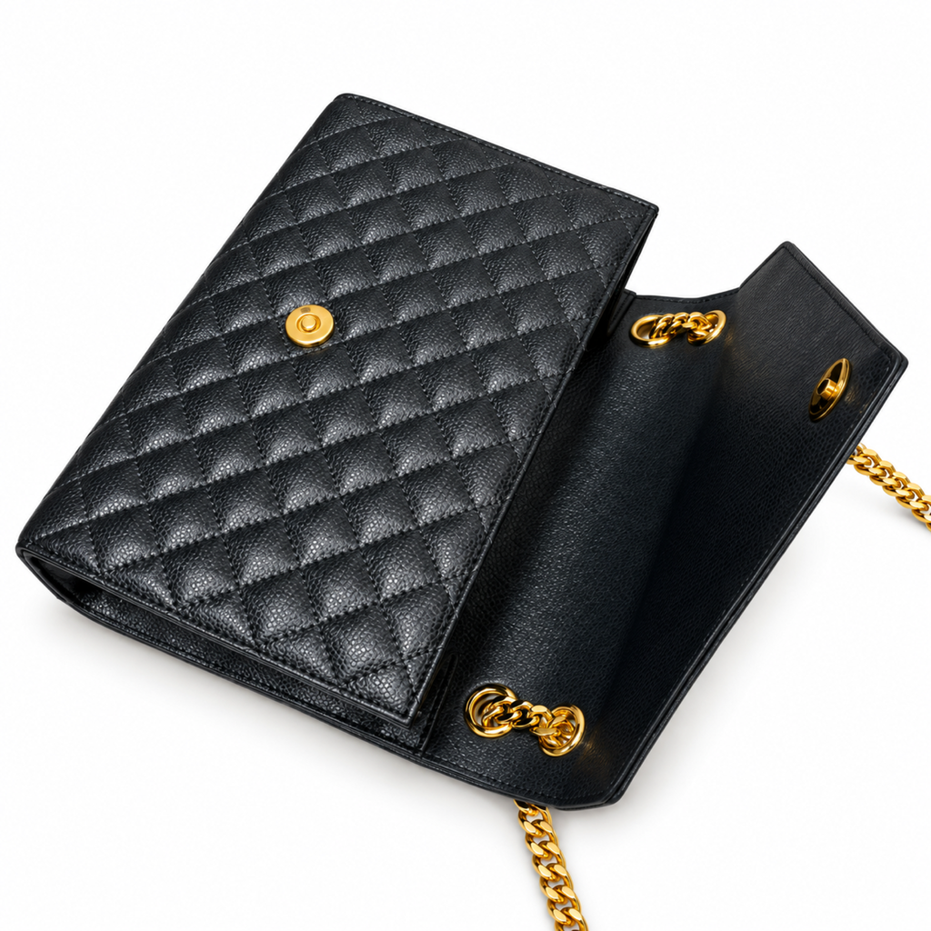 YSL College Quilted Caviar Leather Shoulder Bag Dark Gray