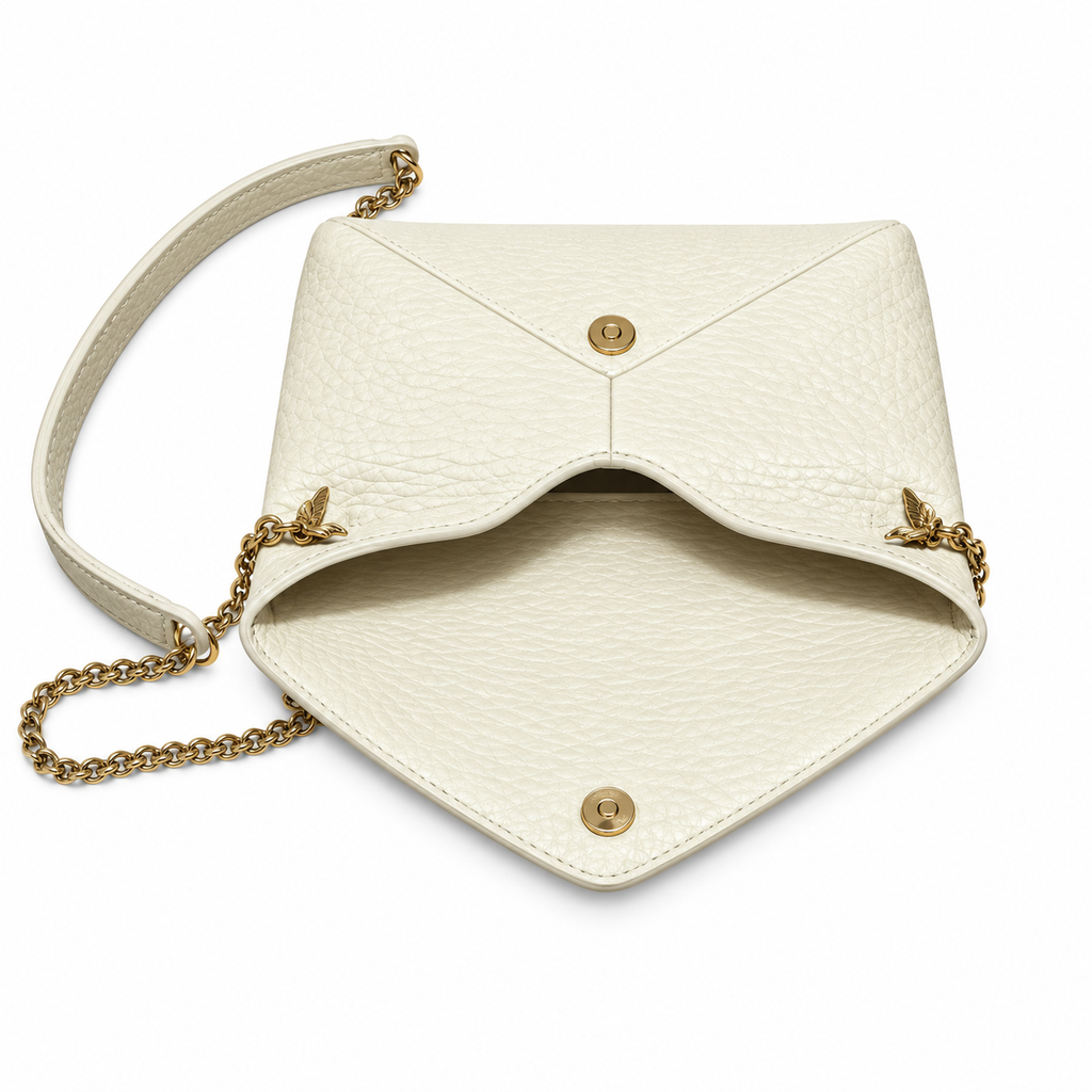 YSL Saint Laurent Gaby Envelope Bag in White Grained Leather