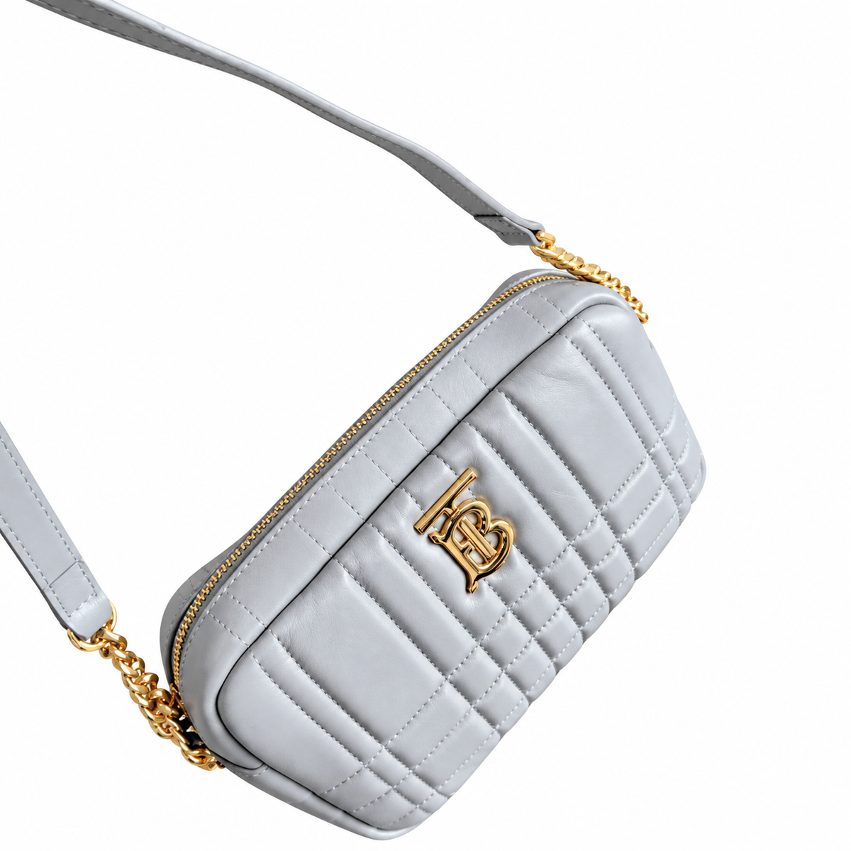 Burberry Pearl Grey Quilted Monogram Camera Bag